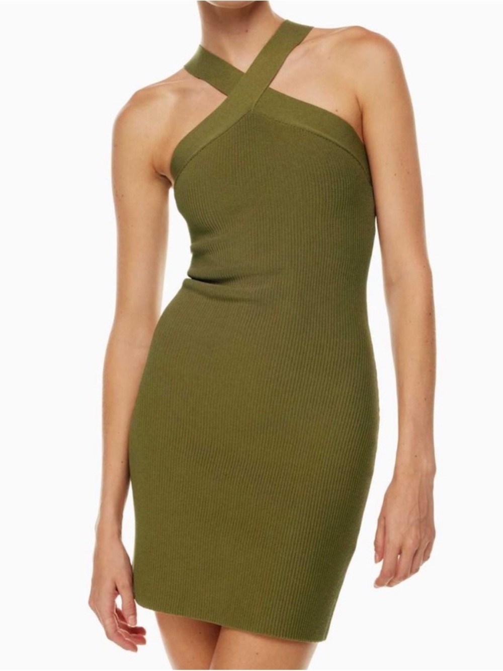 Aritzia Babaton Sculpt Knit Cross Olive Green Mini Dress